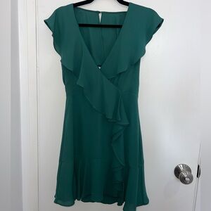 BCBGMaxAzria Asymmetrical Dress in Teal with Elegant Ruffle Design